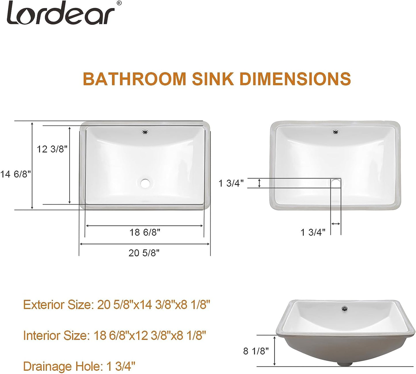 Undermount Bathroom Sink - Lordear Luxury 18.25in White Rectangle Bathroom Sink Deep Bowl Porcelain Ceramic Lavatory Vanity Sink Basin with Overflow  from Lordear