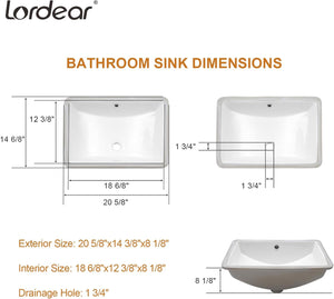 Lordear 28in Undermount Bathroom Sink Rectangular Pure White Vitreous Ceramic Lavatory Vanity Vessel Sinks from Lordear