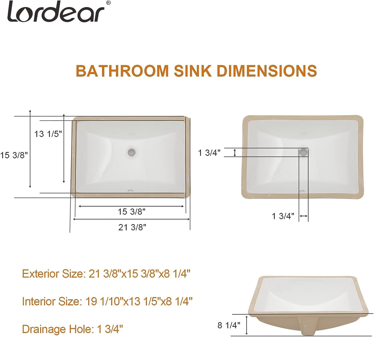 Undermount Bathroom Sink - Lordear Luxury 18.25in White Rectangle Bathroom Sink Deep Bowl Porcelain Ceramic Lavatory Vanity Sink Basin with Overflow  from Lordear