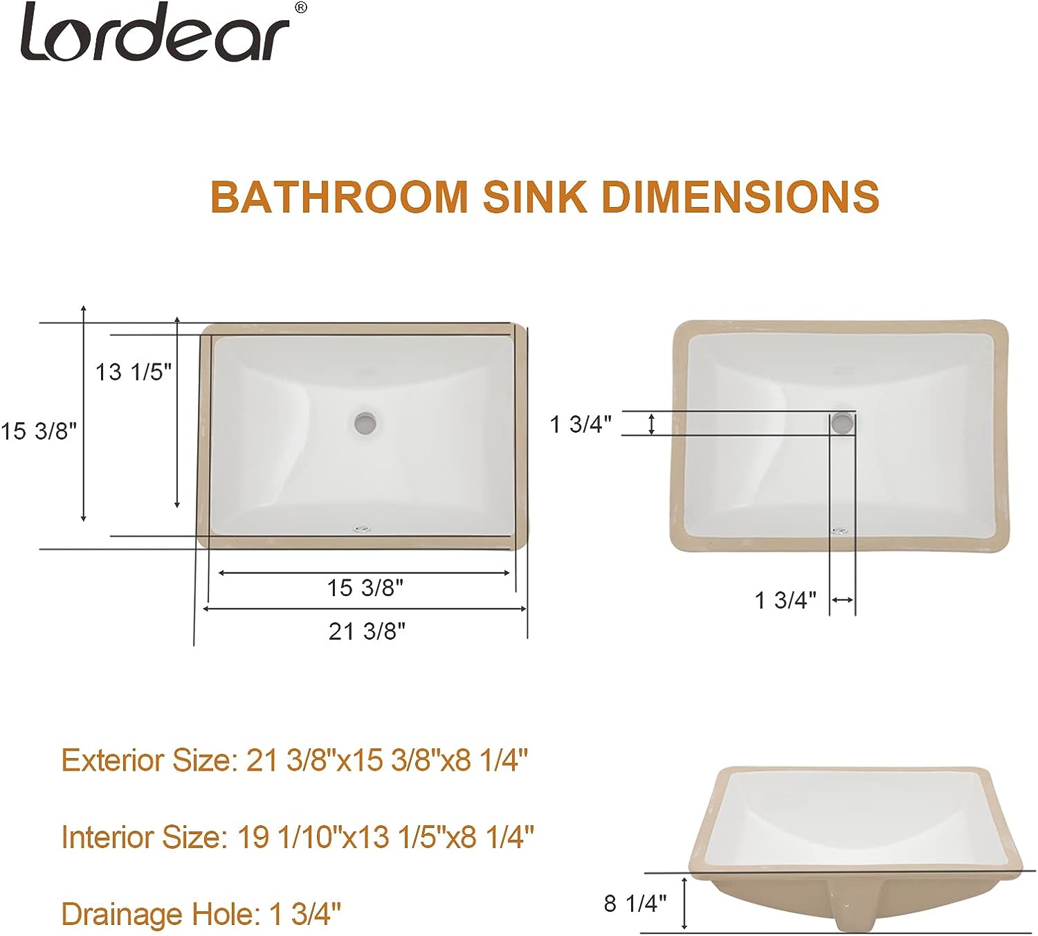 Undermount Bathroom Sink - Lordear Luxury 18.25in White Rectangle Bathroom Sink Deep Bowl Porcelain Ceramic Lavatory Vanity Sink Basin with Overflow  from Lordear