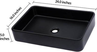 Rectangle Bathroom Vessel Sink - Lordear 24x16in  Black Rectangle Bathroom Sink Modern Above Counter Porcelain Ceramic Vessel Vanity Sink Art Basin | Bathroom Sink | Lordear