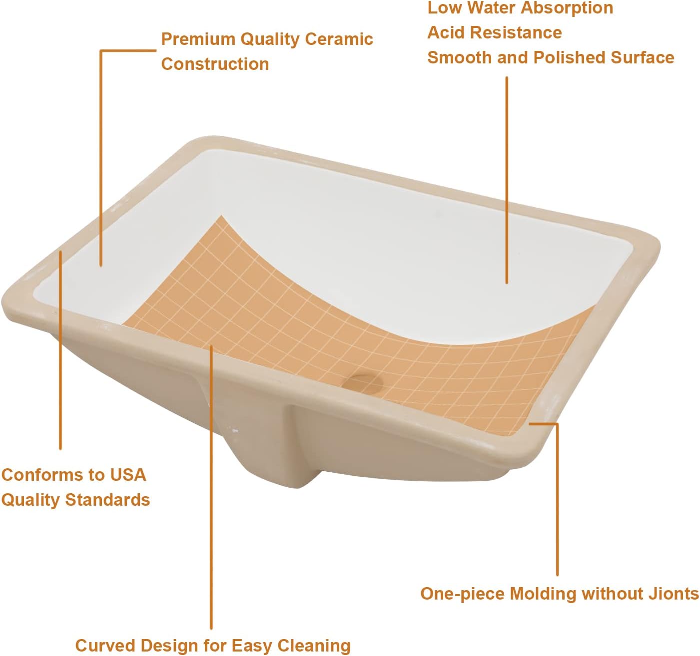 Undermount Bathroom Sink - Lordear Luxury 18.25in White Rectangle Bathroom Sink Deep Bowl Porcelain Ceramic Lavatory Vanity Sink Basin with Overflow  from Lordear