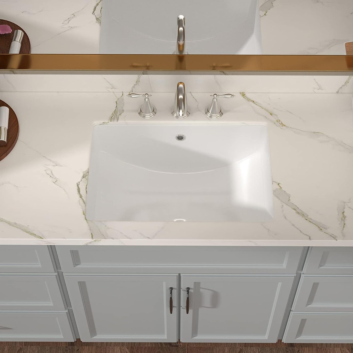 Undermount Bathroom Sink - Lordear Luxury 18.25in White Rectangle Bathroom Sink Deep Bowl Porcelain Ceramic Lavatory Vanity Sink Basin with Overflow