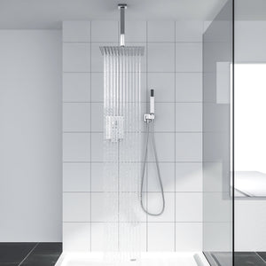 Lordear Rain Shower System with Pressure Balancing Valve Trim Kit Chrome Ceiling Mount | Shower Faucets & System | Lordear