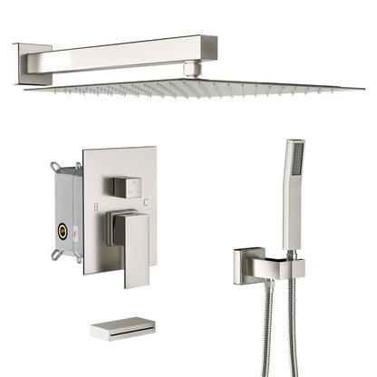 12 Inch Rainfall Square Shower Head System with Handheld and Linear Faucet Wall Mounted  from Lordear