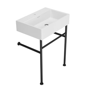 24in W X 17in D Freestanding Console Bathroom Sink Ceramice with Metal Legs from Lordear