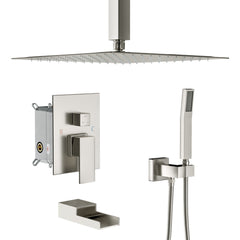 Lordear Stainless Steel Ceiling Mounted Rainfall Shower Head System with Waterfall Faucet  from Lordear