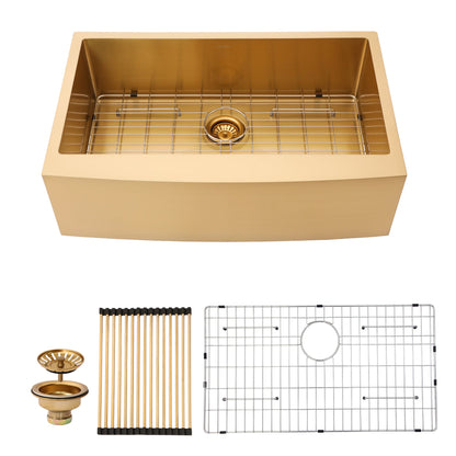 Lordear 36”*21” Farmhouse Kitchen Sink Gold Apron Front 16 Gauge Stainless Steel Single Bowl Sinks  from Lordear