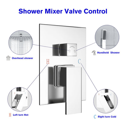 12 Inch Rainfall Square Shower Head System with Handheld Shower Wall Mounted in Chrome Polish | 12 Inch Shower System, Complete Shower System, Handheld Shower, over Bath Shower System, Rain Shower Head, Rain Shower Mixer Set, Rainfall Shower, Rainfall Shower Head, Rainfall Shower System, Shower, Shower Faucets & Systems, Shower Head, Shower Heads, Shower Room, Shower System, shower time, Square Shower Head | Lordear