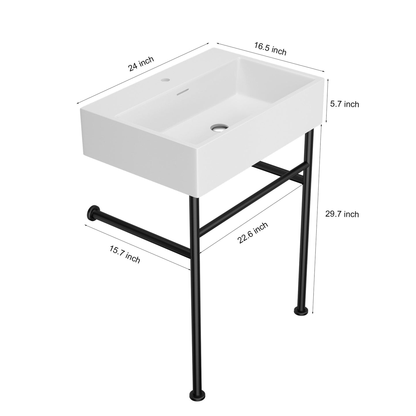 24in W X 17in D Freestanding Console Bathroom Sink Ceramice with Metal Legs  from Lordear