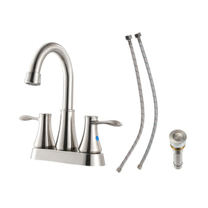 Bathroom Sink Faucet Widespread with Pop-Up Drain Assembly And Water Hoses in Brushed Nickel from Lordear