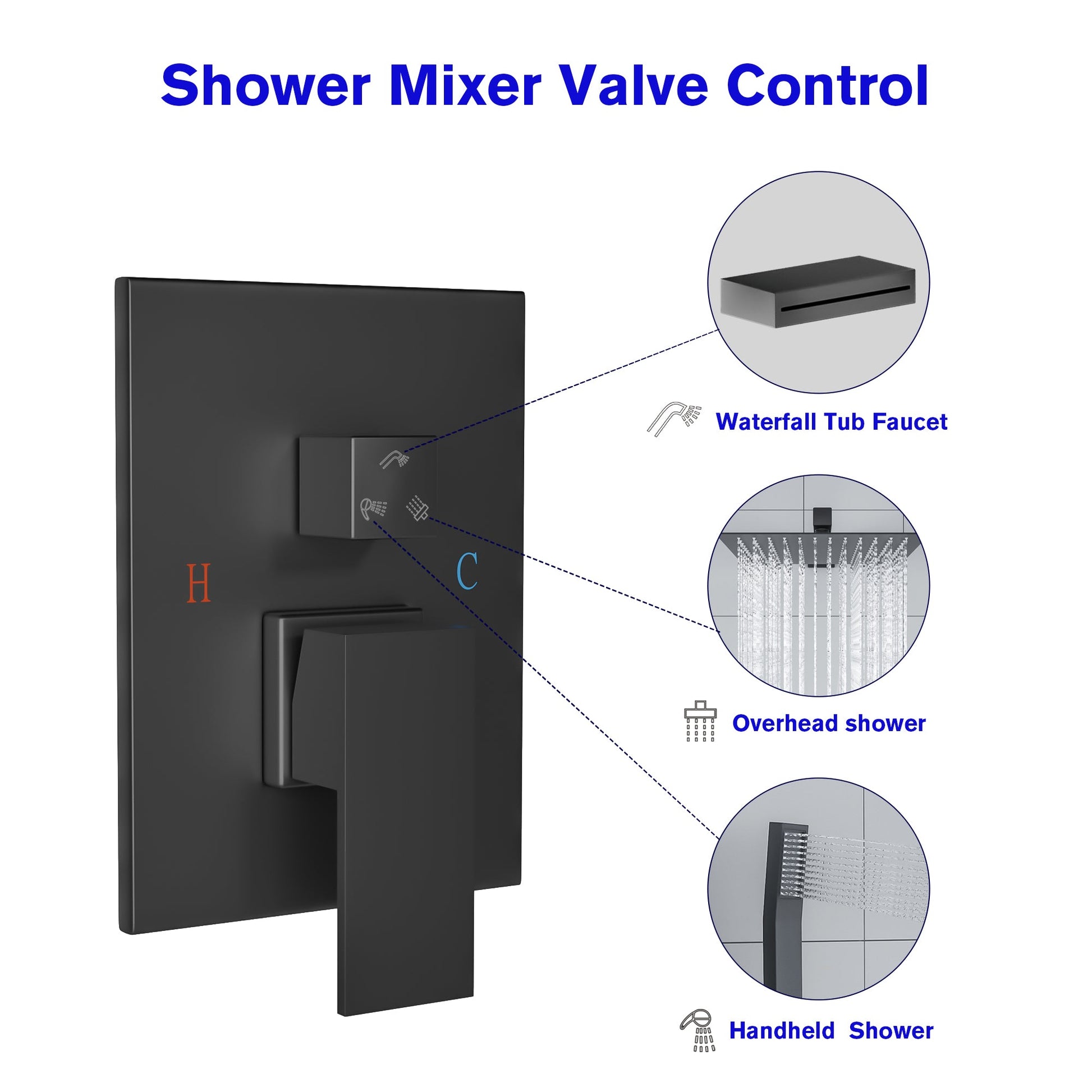 12 Inch Rainfall Square Shower Head System with Handheld and Linear Faucet Wall Mounted  from Lordear