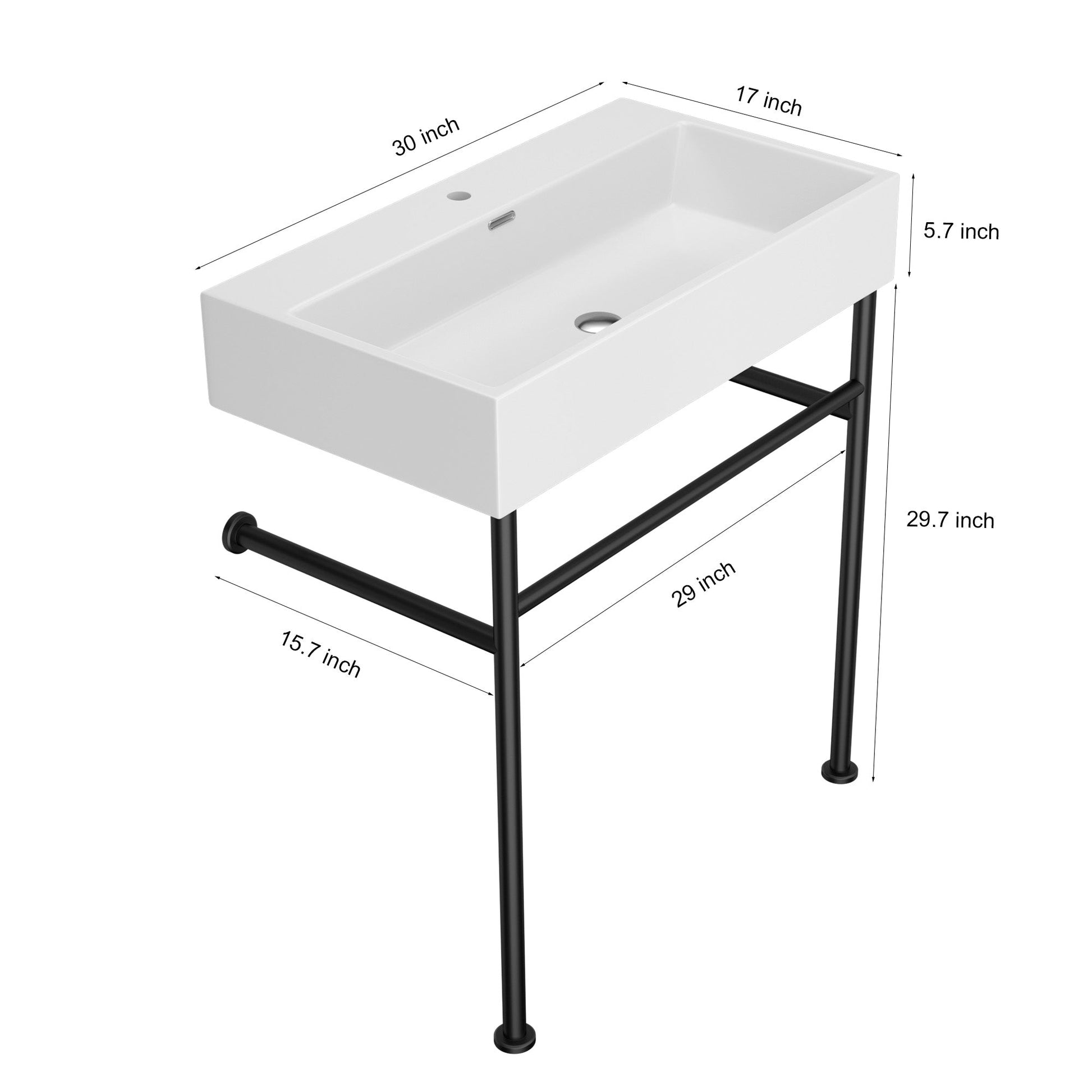 30in W X 17in D Ceramic Console Bathroom Sink with Metal Legs Wall Mount Single Bowl  from Lordear