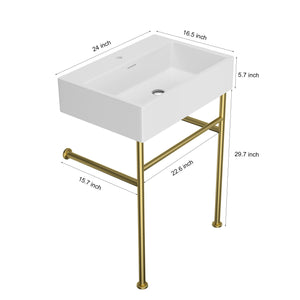 24in W X 17in D Freestanding Console Bathroom Sink Ceramice with Metal Legs | Bathroom Sink, Bathroom Vessel Sink | Lordear