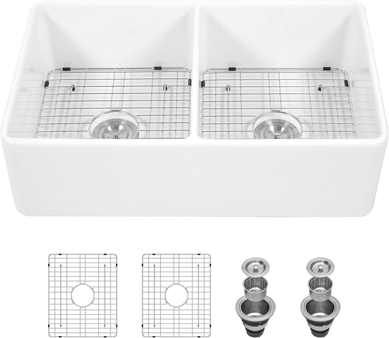 Lordear 33x20 Inch Farmhouse Sinks Double Basin Pure White Fireclay Porcelain Ceramic Apron Front Farm Sink 33 Inch 50/50 Double Kitchen Sink | Apron Front Kitchen Sink, big sale, Ceramic Kitchen Sink, Farmhouse Kitchen Sink, Kitchen, Kitchen Sink, Kitchen Sinks, Undermount Kitchen Sink | Lordear