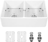 Lordear 33x20 Inch Farmhouse Sinks Double Basin Pure White Fireclay Porcelain Ceramic Apron Front Farm Sink 33 Inch 50/50 Double Kitchen Sink | Apron Front Kitchen Sink, big sale, Ceramic Kitchen Sink, Farmhouse Kitchen Sink, Kitchen, Kitchen Sink, Kitchen Sinks, Undermount Kitchen Sink | Lordear