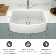 Lordear 33'' White Ceramic Curved Apron Farmhouse Kitchen Sink  from Lordear