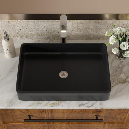 Rectangle Bathroom Vessel Sink - Lordear 24x16in  Black Rectangle Bathroom Sink Modern Above Counter Porcelain Ceramic Vessel Vanity Sink Art Basin | Bathroom Sink | Lordear