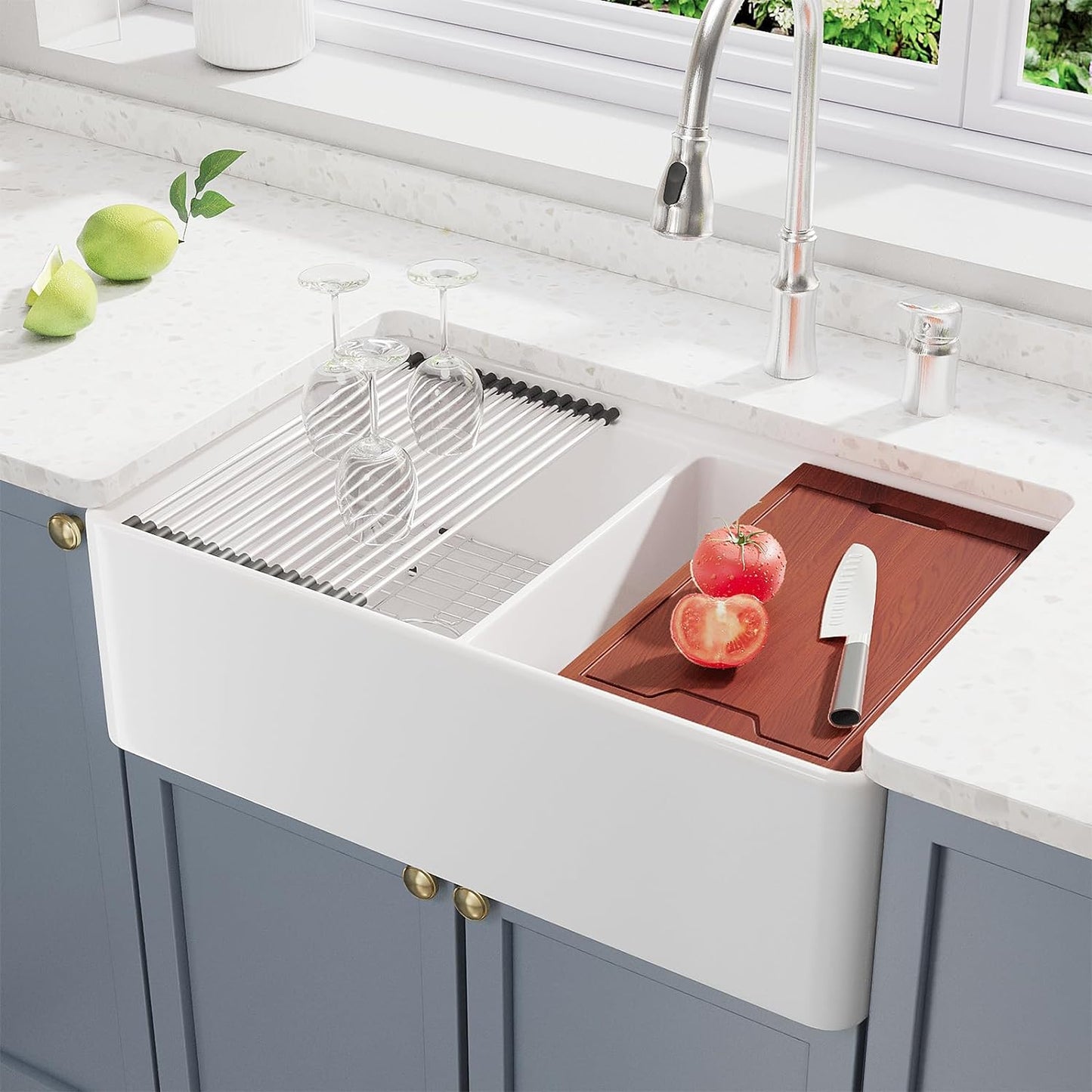 Lordear Workstation Double Bowl Kitchen Sink 33 Inch White Farmhouse Sink | Apron Front Kitchen Sink, big sale, Kitchen, Kitchen Sink, Kitchen Sinks, Undermount Kitchen Sink | Lordear