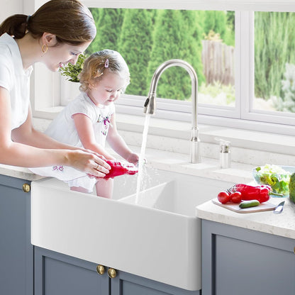 Lordear Workstation Double Bowl Kitchen Sink 33 Inch White Farmhouse Sink | Lordear