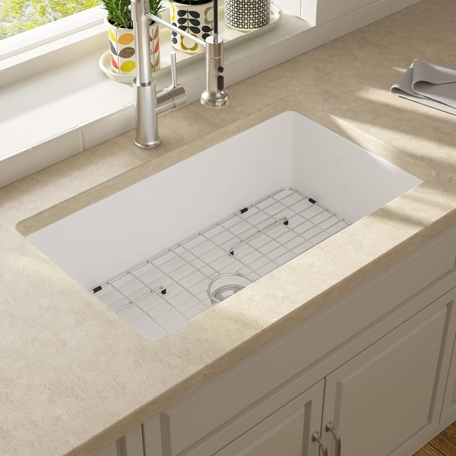 Lordear Workstation Double Bowl Kitchen Sink 33 Inch White Farmhouse Sink | Lordear