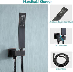Lordear High Pressure Shower System 10 Inch Shower Faucet Set Ceiling Mounted Matte Black Finish Stainless Steel Shower Head and Handheld, Brass Main Body Shower Valve Included  from Lordear