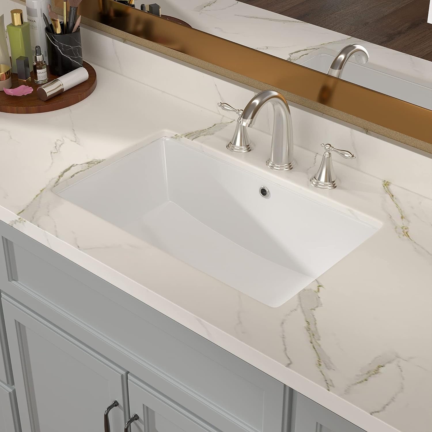 Undermount Bathroom Sink - Lordear Luxury 18.25in White Rectangle Bathroom Sink Deep Bowl Porcelain Ceramic Lavatory Vanity Sink Basin with Overflow from Lordear
