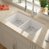 Lordear White Double Bowl Undermount Kitchen Sink 32x19 Inch Two Basin Kitchen Sinks Pure White Fireclay Porcelain Ceramic Sink 32 Inch 50/50 | Big Deal, Kitchen Fireclay Sink | Lordear
