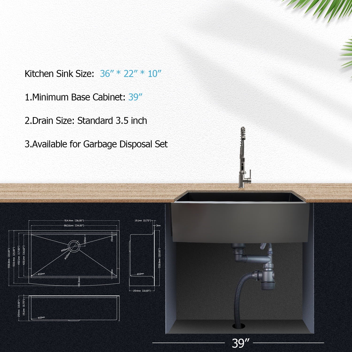 Lordear 36in x 22in Kitchen Sink Farmhouse Workstation Black Stainless Steel with Accessories  from Lordear