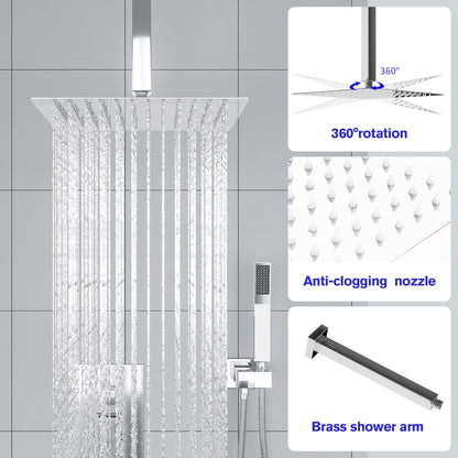 Lordear Rain Shower System with Pressure Balancing Valve Trim Kit Chrome Ceiling Mount | Shower Faucets & System | Lordear