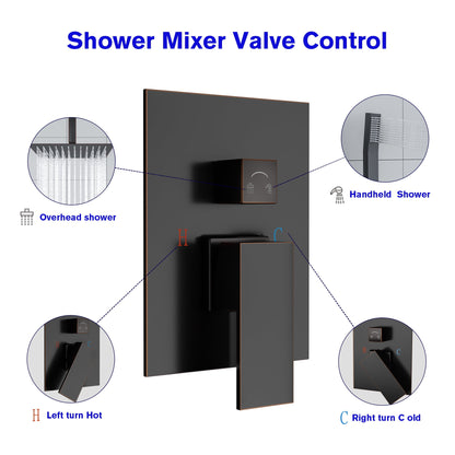 Pressure Balancing Rain Shower System Rough-in Valve Trim Kit Shower Faucet Set Complete Square Oil Rubbed Bronze | Shower Faucets & System | Lordear