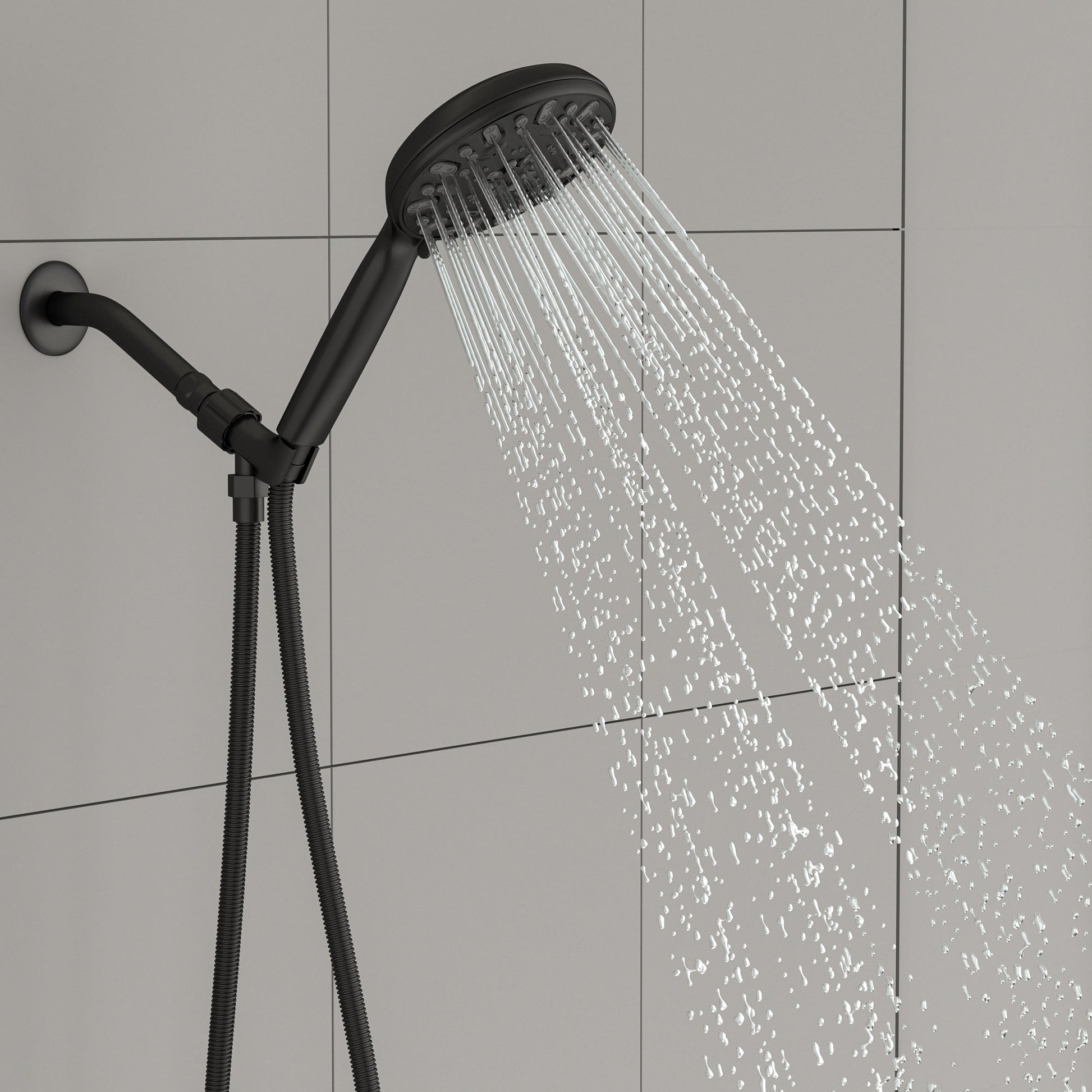 5 Inch Rainfall Round Handheld Shower Head with Shower Arm and Shower Hose 7-Mode  from Lordear