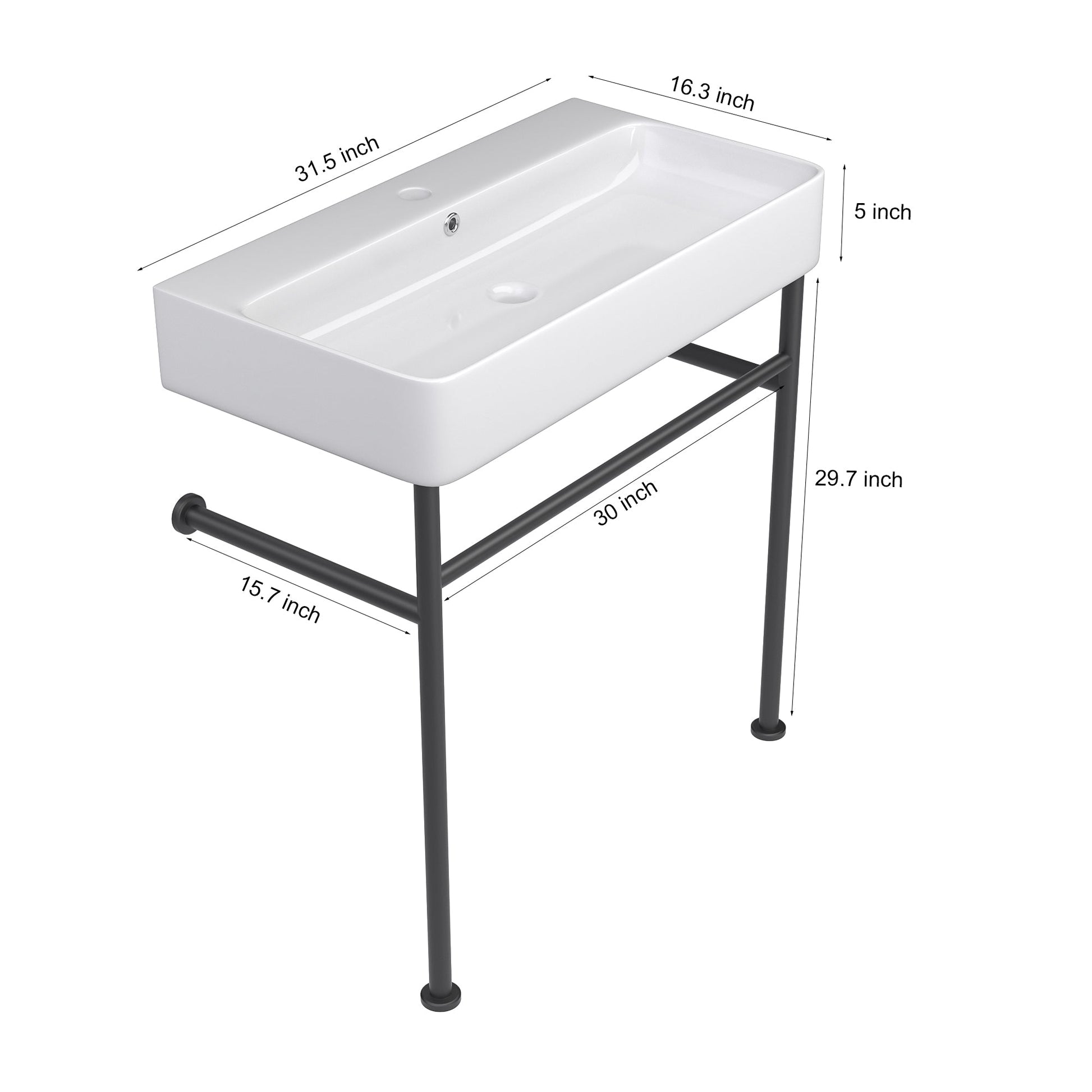 32in W X 17in D Console Bathroom Sink Ceramic Rectangular with Overflow in White Basin  from Lordear