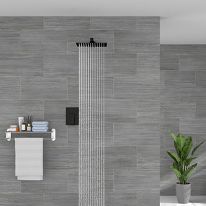 Lordear High Pressure Shower System Black 12 Inch Rainfall Shower System Bathroom Shower Faucet Pressure Balance Matte Black Wall Mount Square Shower Head Combo Including Rough-In Valve Body and Trim | Shower Faucets & System | Lordear