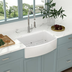 Lordear 33'' White Ceramic Curved Apron Farmhouse Kitchen Sink  from Lordear