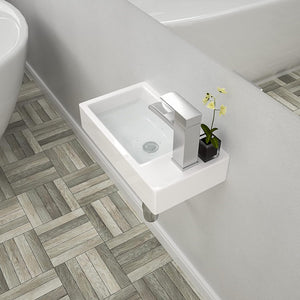 Lordear 18x10 Inch Rectangle Wall Mount Bathroom Sink with Single Faucet Hole White Porcelain Ceramic | Bathroom Sink | Lordear