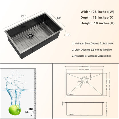 Lordear 28in Undermount Kitchen Sink in Gunmetal Black Stainless Steel  from Lordear