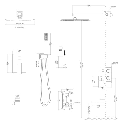 10 Inch Rainfall Square Shower Head System with Shower and Waterfall Faucet Wall Mounted in ORB | 10 Inch Shower System, Bath, Bathroom, Bathroom Faucet, computer monitor accessory, electronic device, Faucet, Handheld Shower, output device, product, Rainfall Shower System, Shower, Shower Faucets & Systems, Shower Head, Shower System | Lordear