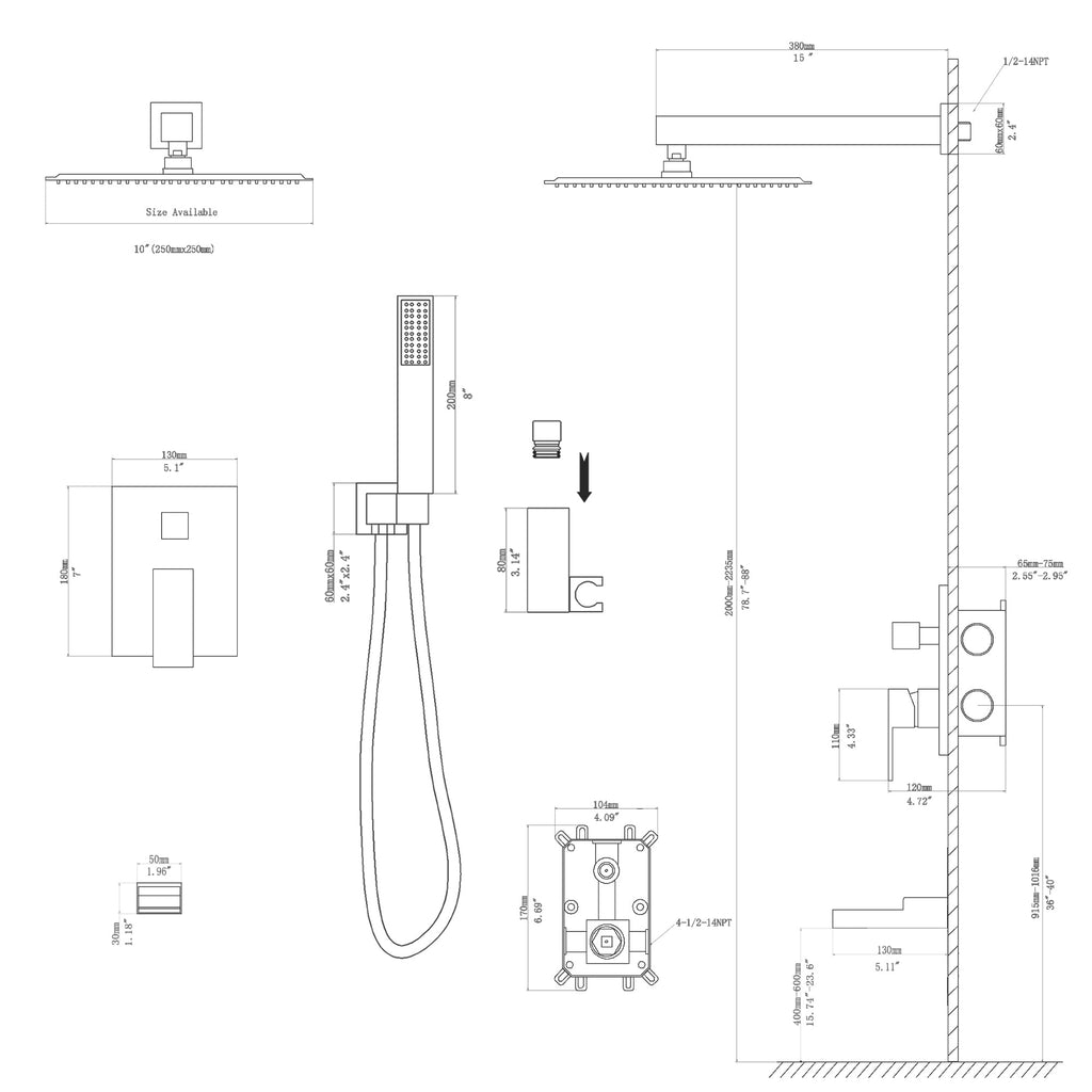 10 Inch Rainfall Square Shower Head System with Shower and Waterfall Faucet Wall Mounted in ORB | 10 Inch Shower System, Bath, Bathroom, Bathroom Faucet, computer monitor accessory, electronic device, Faucet, Handheld Shower, output device, product, Rainfall Shower System, Shower, Shower Faucets & Systems, Shower Head, Shower System | Lordear