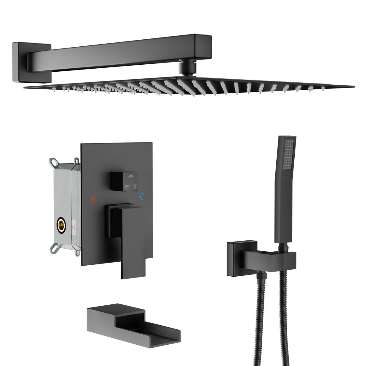 Lordear Stainless Steel Wall Mounted Rainfall Shower Head with Handheld and Waterfall Faucet  from Lordear