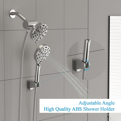 Lordear 8-Mode 5-inch Dual Showerhead with Pause Button Shower Bracket in Brushed Nickel | Shower Head with Handheld | Lordear