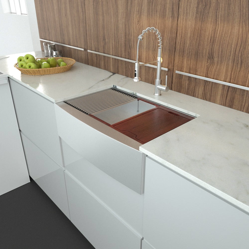 Lordear 36in x 22in x 10in Apron Front Farmhouse Kitchen Sink in Stainless Steel Brushed Nickel from Lordear