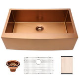 30'' W x 21'' D Farmhouse Kitchen Sink Rose Gold Single Bowl Apron Front from Lordear