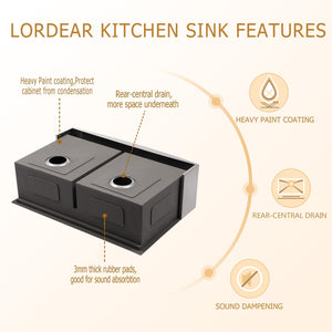 33in W x 22in D Stainless Steel Kitchen Sink Double Equal Bowl Workstation Sink Apron Front from Lordear