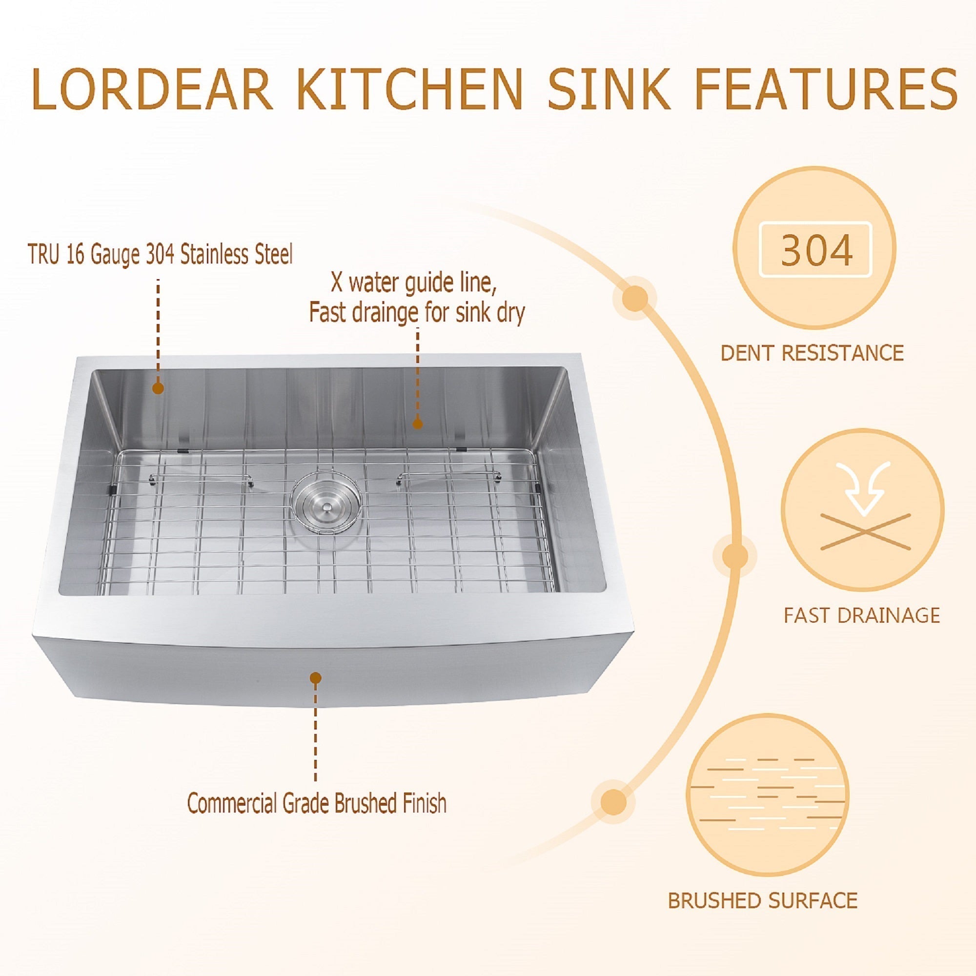 Lordear 30'' x 21'' Stainless Steel Single Bowl Apron Front Farmhouse Kitchen Sink  from Lordear