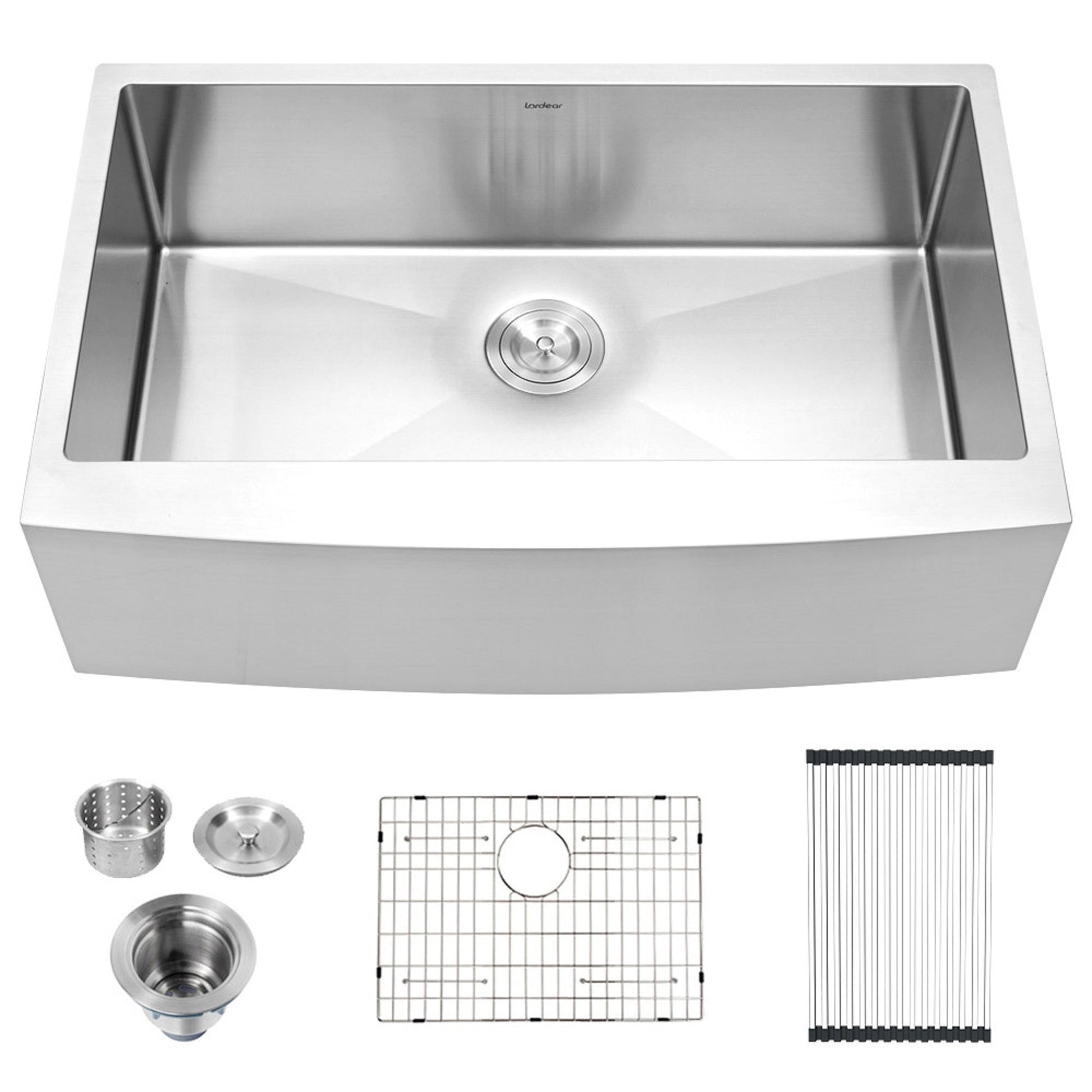 30in W x 21in D Farmhouse Kitchen Sink 16 Gauge Stainless Steel with Roll-up Rack Apron Front  from Lordear