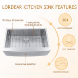 33in W x 21in D Farmhouse Kitchen Sink Stainless Steel Single Bowl Apron Front from Lordear