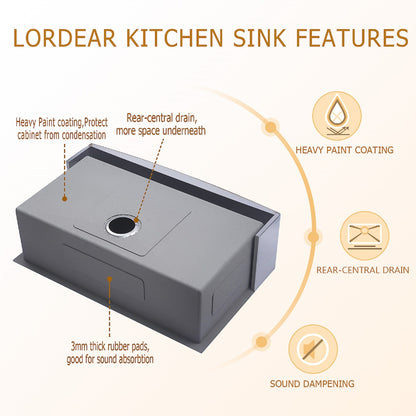 33in W x 21in D Farmhouse Kitchen Sink Stainless Steel Single Bowl Apron Front  from Lordear