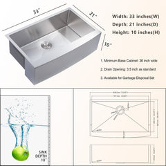 Lordear 33'' x 21'' Stainless Steel Single Bowl Apron Front Farmhouse Kitchen Sink  from Lordear