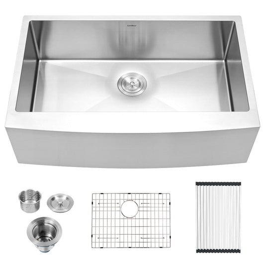 33in W x 21in D Farmhouse Kitchen Sink Stainless Steel Single Bowl Apron Front  from Lordear